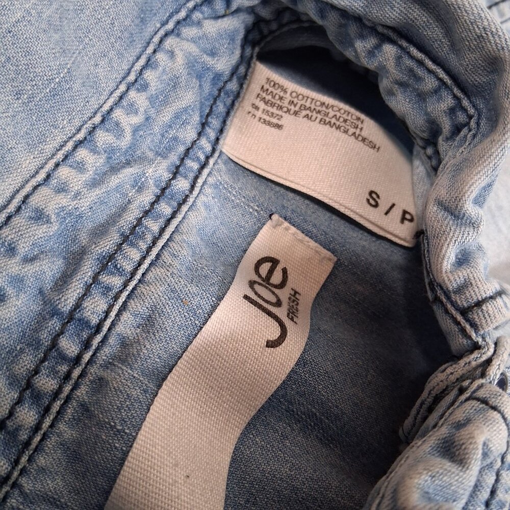 Reworked Chambray Denim Shirt Small Farm Rooster Calico Cottagecore Farmer - Picture 3 of 16